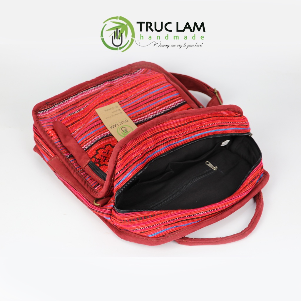 Balo Nam Nữ Thời Trang Unisex Trúc Lâm Handmade TCBL08 Vải Thổ Cẩm Phối Viên Da Lộn Cao Cấp Kiểu Dáng Đa Năng Hiện Đại
