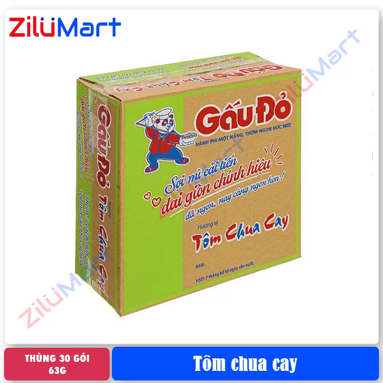 Mì Gấu Đỏ tôm chua cay (thùng 30 gói) loại 63g