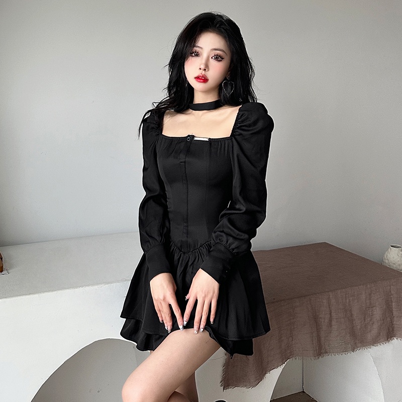 Đầm Cổ Vuông Dáng Ôm Phong Cách retro Thời Trang Cho Nữ