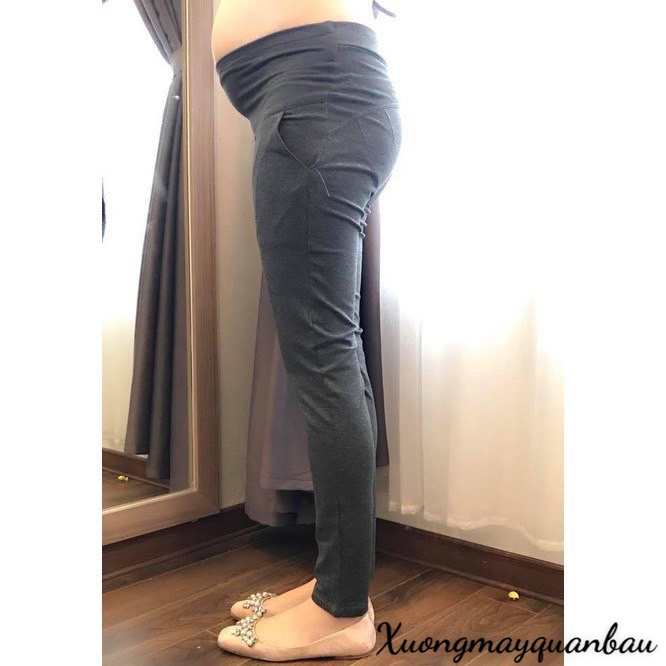 Quần bầu legging dài nâng vòng 3 đẹp có chun chỉnh bụng, chất cotton thoáng mát màu, XÁM KHÔNG ĐÁP BỤNG