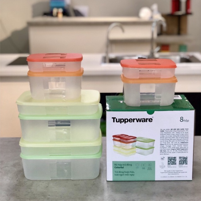 Bộ hộp trữ đông Tupperware Freezermate Colorful Set 8 - Bảo hành trọn đời - Nhựa nguyên sinh PP số 5 - An toàn sử dụng