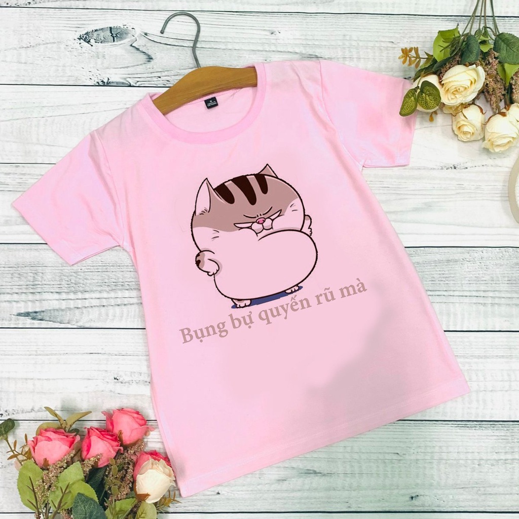 Áo thun hồng cho bé gái in hình Mèo Ú Ami dễ thương, áo phông trẻ em mềm mịn, co giãn có size từ 10kg đến 60kg