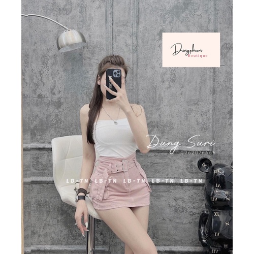 Chân váy jeans túi hộp kèm đai - Dungpham Boutique