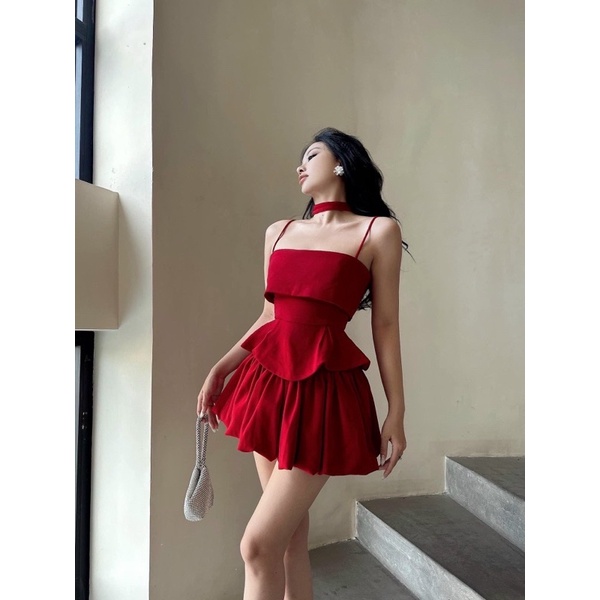 Đầm Hai Dây Thiết Kế Có Dây Cổ Kèm Ảnh Thật