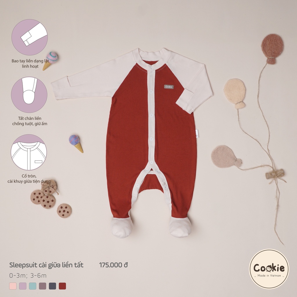 [COOKIE] Sleepsuit cài giữa liền tất cho bé size 0-3m & 3-6m