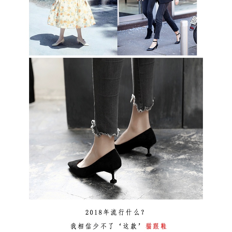 Giày cao gót nữ đế vuông giày cao gót đính đá giày cao gót bít mũi giày cao gót nữ 5 phân giày cao gót nữ mũi nhọn Giày Cao Gót Mũi Nhọn Màu Đen Phong Cách Hàn Quốc Cho Nữ Sinh