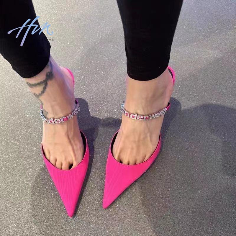 Dép Cao Gót Mũi Nhọn Cài Khóa Đính Đá Thời Trang Xuân Hè Hàng Mới 2023