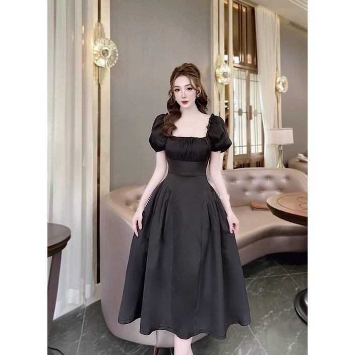 Váy đầm nữ dáng xòe dài tay phồng xếp ly ngực ( có mút và lót ) xinh xắn cho nàng đi chơi và dự tiệc