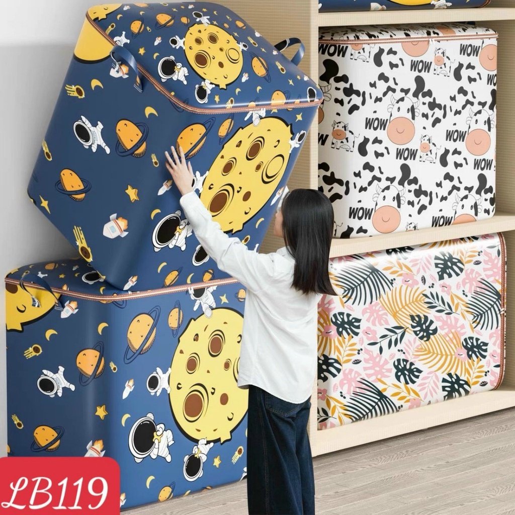 Túi Vải Đựng Quần Áo, Chăn Ga, Nắp Khóa Kéo, Cỡ Lớn, Gấp Gọn 100L Hình Phi Hành Gia