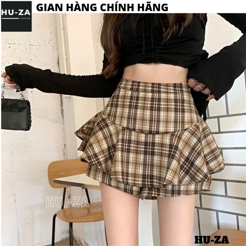 Chân Váy Kẻ Sọc Caro Dáng Xòe Ngắn Đơn Giản Hàn Quốc Phong Cách Nữ Tính - Váy tennis xếp ly 2 tầng ulzang - HUZA