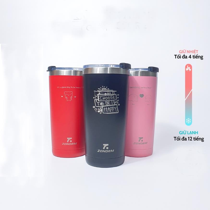 Ly giữ nhiệt inox hình dễ thương có túi và ống hút 600ml Zonorm