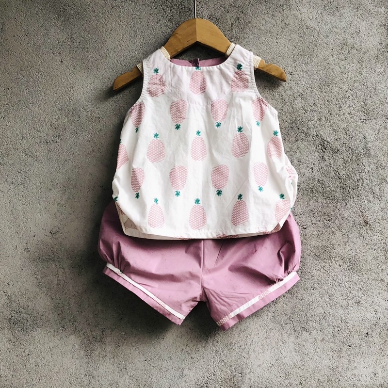 Bộ đùi bé gái quả dứa, chất thô cotton thoáng mát