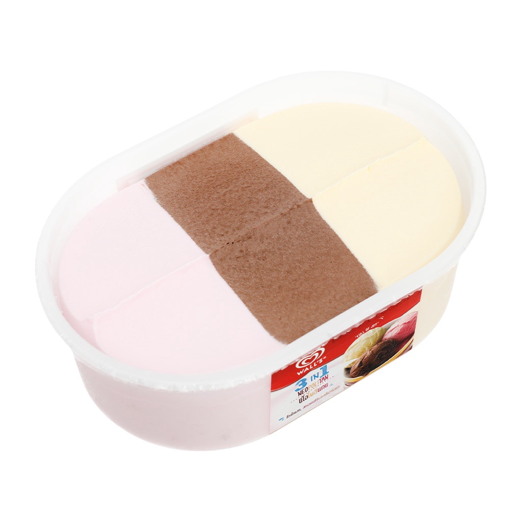 Kem hộp socola vani dâu Wall's 3in1 Neopolitan 760ml