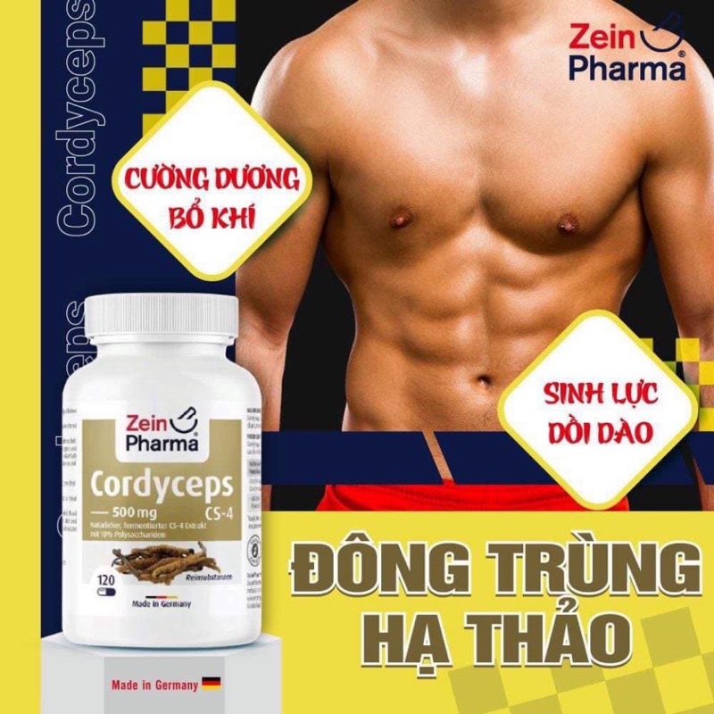 Viên Uống Đông Trùng Hạ Thảo - ZeinPharma Cordyceps CS4 500mg 120 Viên, Cường Dương Bổ Khí, Bồi Bổ Cơ Thể