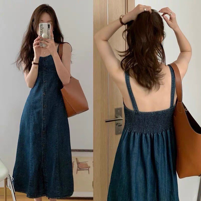 váy bò 2 dây chun lưng cho nữ