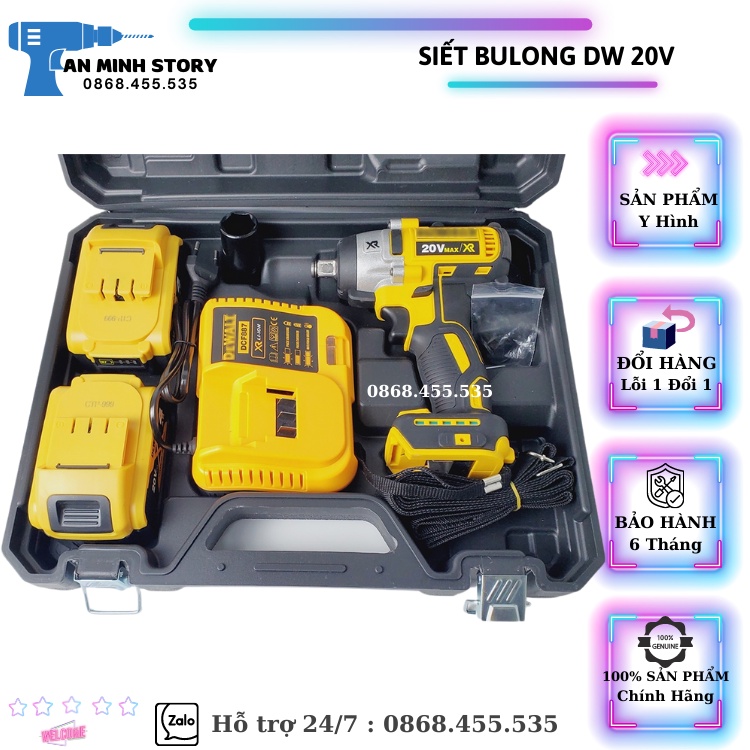 Máy Siết BuLong Dw CAO CẤP - 20V Không Chổi Than - Máy Có 3 Đèn Led