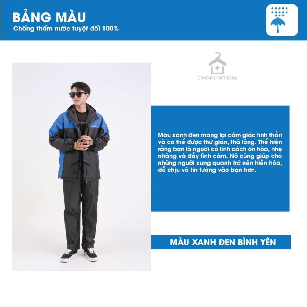 Áo mưa bộ người lớn thời trang cao cấp, bộ quần áo mưa nam nữ Tiến Linh hai lớp giữ nhiệt, siêu chống thấm nước