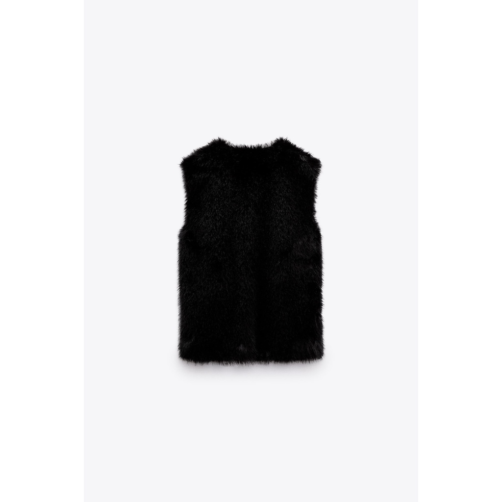 ZARA Đức - Áo khoác vest lông không tay khóa giả da hai túi trước màu đen sale auth new tag cao cấp có sẵn 4360/246