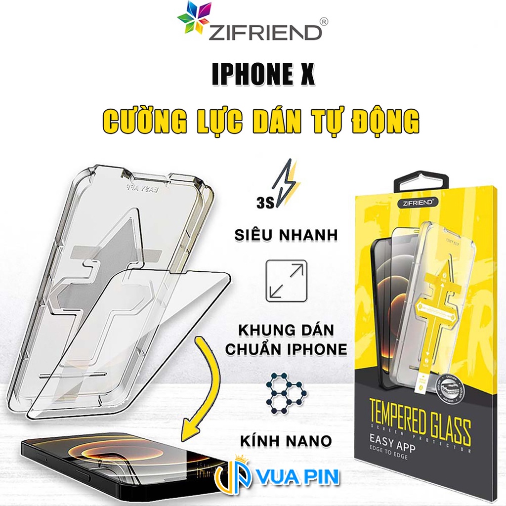 Kính cường lực Iphone X chính hãng ZIFRIEND khung dán tự động full màn hình - Dán màn hình Iphone X
