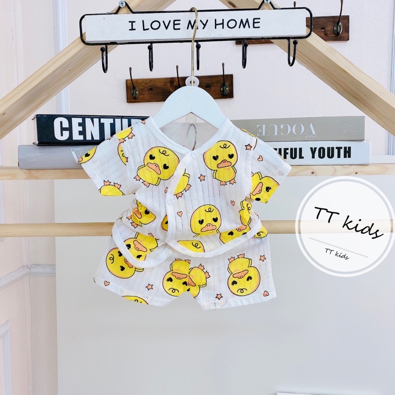 Bộ cotton cộc giấy cúc cài chéo chất mềm mát thấm hút mồ hôi cho trẻ sơ sinh/ bé sơ sinh trai và gái