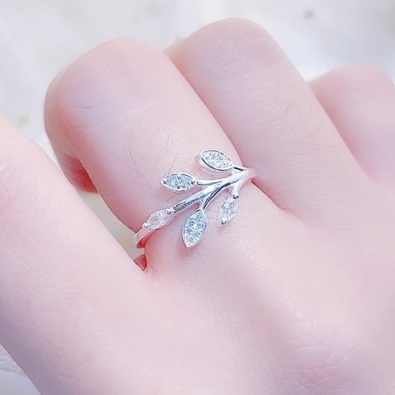 Nhẫn lá bạc ta đính đá - Nhẫn nữ bạc ta đính đá - Vàng bạc Khải Khải