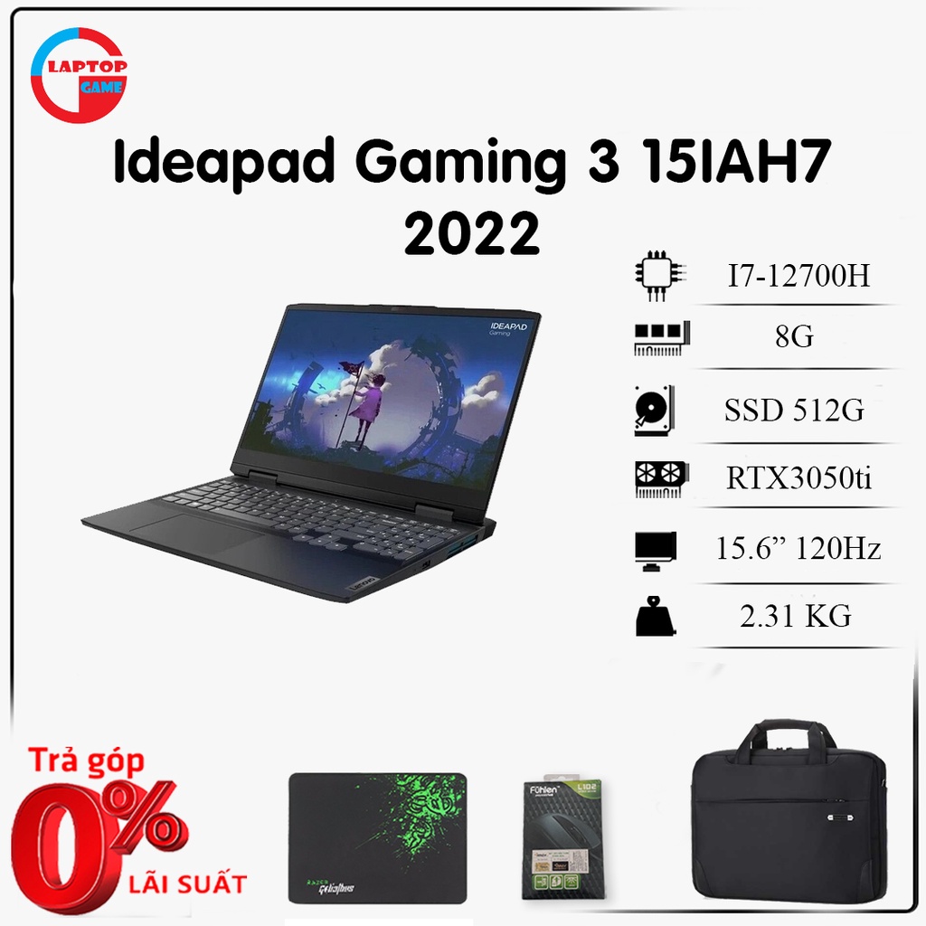 Lenovo Ideapad Gaming 3 15IAH7 2022 (Core i7-12700H, 8GB, 512GB, RTX 3050Ti, 15.6" FHD 120Hz)