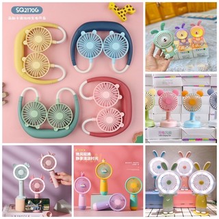 Quạt sạc cầm tay mini, để bàn mẫu tai thỏ, mickey, quạt đeo cổ usb mẫu cute