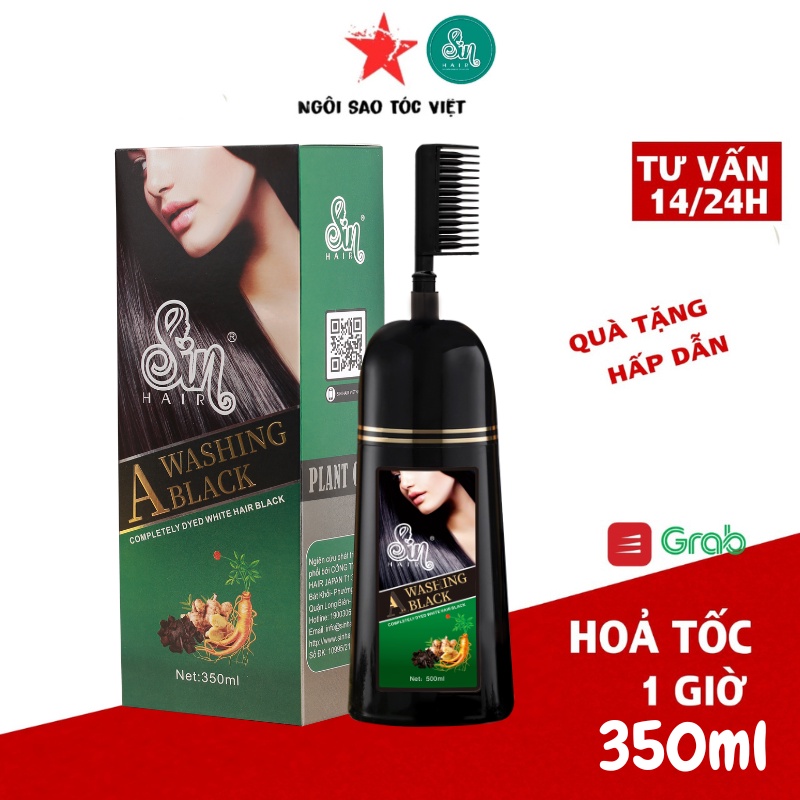 Dầu Gội Phủ Bạc Sin Hair 350ml Màu Đen Có Lược Chải Giúp Đen Tóc Tự Nhiên Bằng Nhân Sâm Nhật Bản