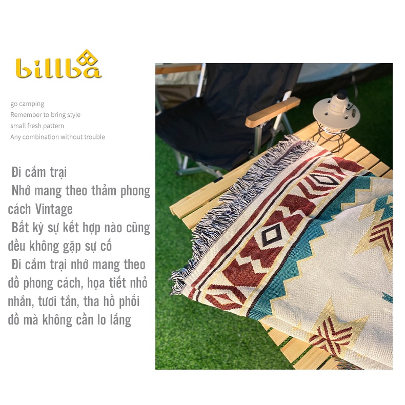 Thảm trải dã ngoại thổ cẩm, khăn trải bàn sofa decor cắm trại picnic ngoài trời phong cách Vintage BB4121  - Billba Camp