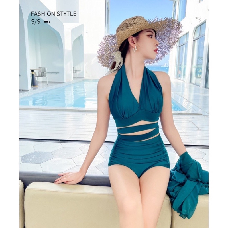 Set bikini 2 mảnh đồ bơi nữ kèm áo khoác voan mỏng cổ yếm | BigBuy360 - bigbuy360.vn