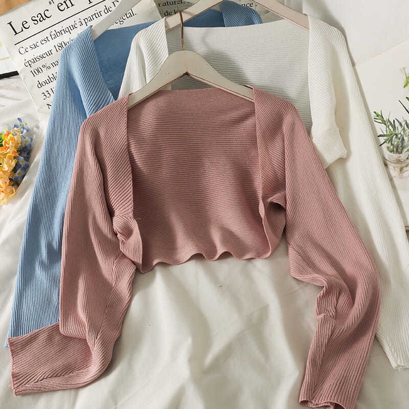 Áo Khoác Cardigan Vải Dệt Kim Mỏng Dáng Ngắn Tay Lửng Thời Trang Thu Xuân Sành Điệu