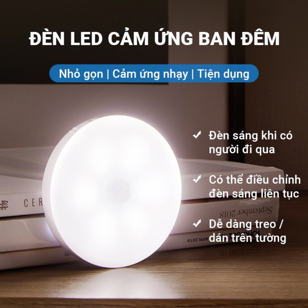 Đèn cảm biến thông minh JIASHI, đèn led tròn cảm ứng chuyển động dán tường sạc USB tiết kiệm điện DCU01