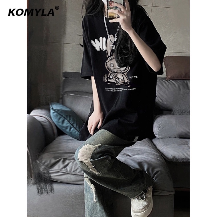 Áo Thun giới tính Form Rộng Tay Lỡ Unisex áo cộc cổ hình tròn Basic Overisze BUNNY WIOOPS new 2023_A07 | BigBuy360 - bigbuy360.vn