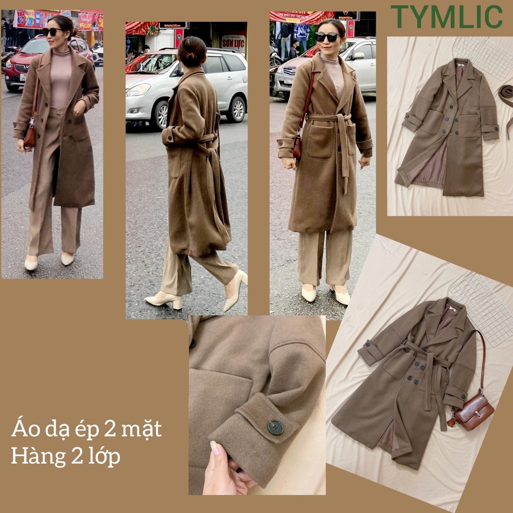 Áo Dạ Ép Cổ Vest Dáng Dài Màu Nâu TYMLIC