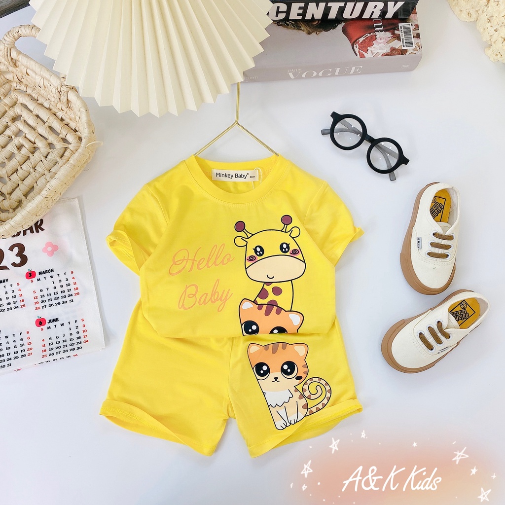 Bộ cộc tay, in hình cute, thun lạnh minky loại 1 chất vài mát cho bé trai bé gái M56