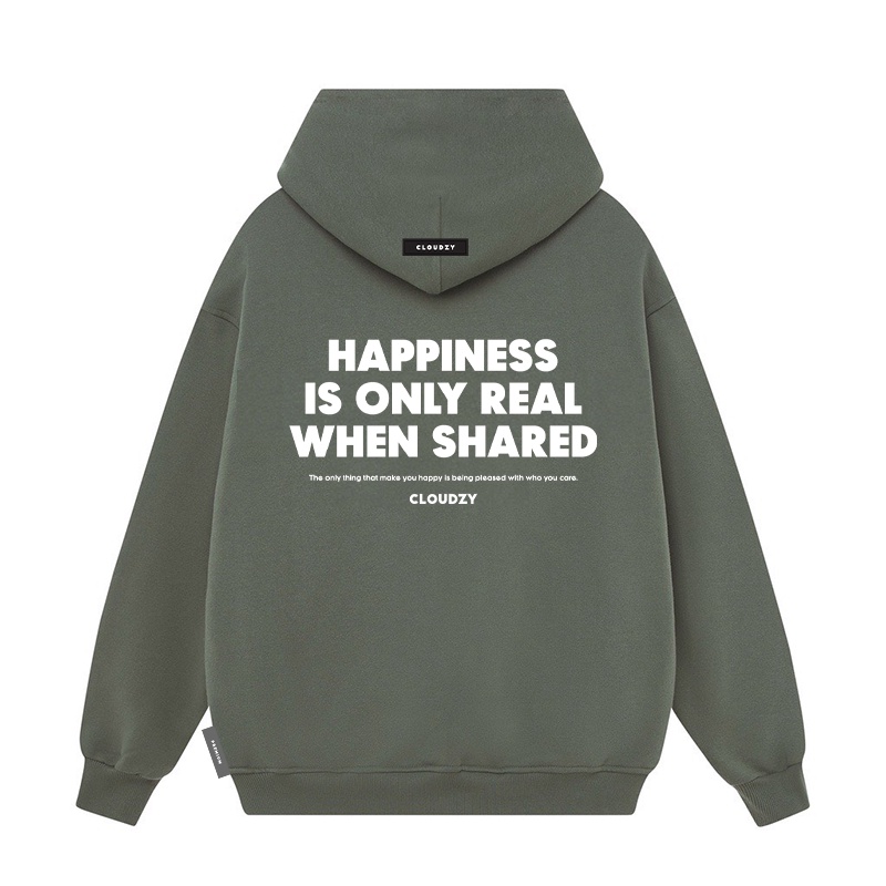 Áo hoodie local brand nam nữ unisex cặp đôi nỉ ngoại cotton form rộng có mũ xám đen dày cute zip CLOUDZY HAPPINESS