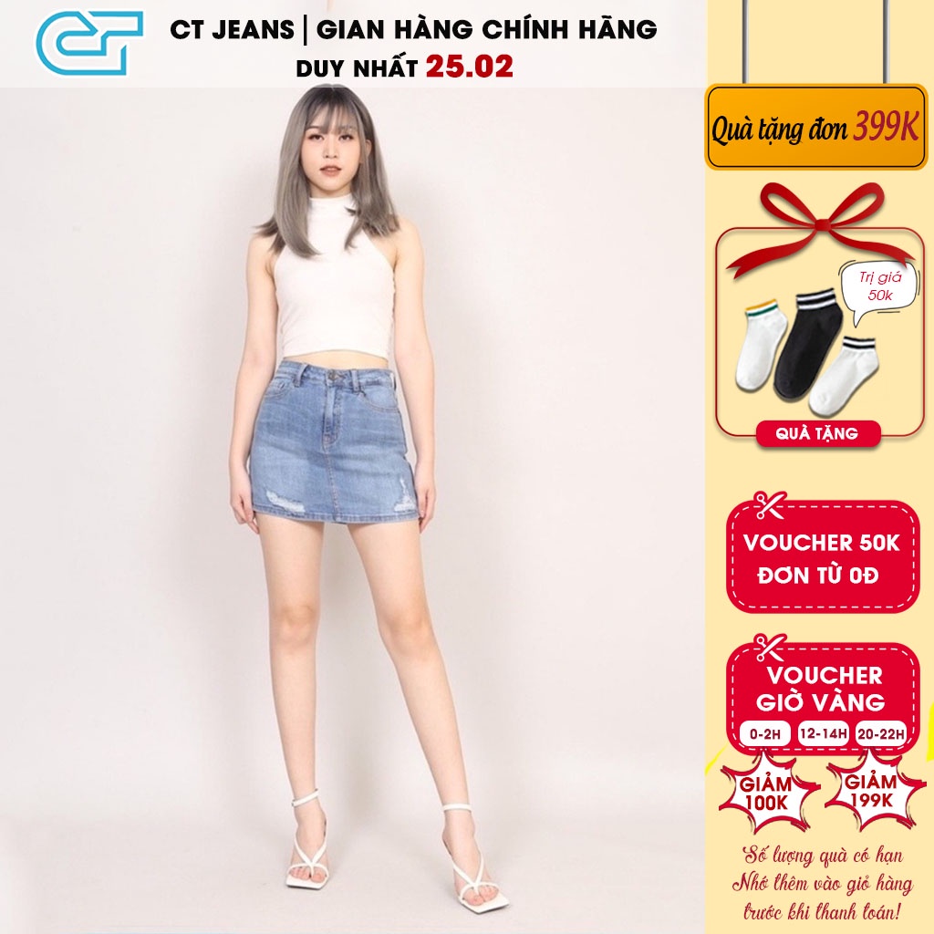Quần giả váy - Quần váy jean rách gấu cá tính CP30, CT JEANS