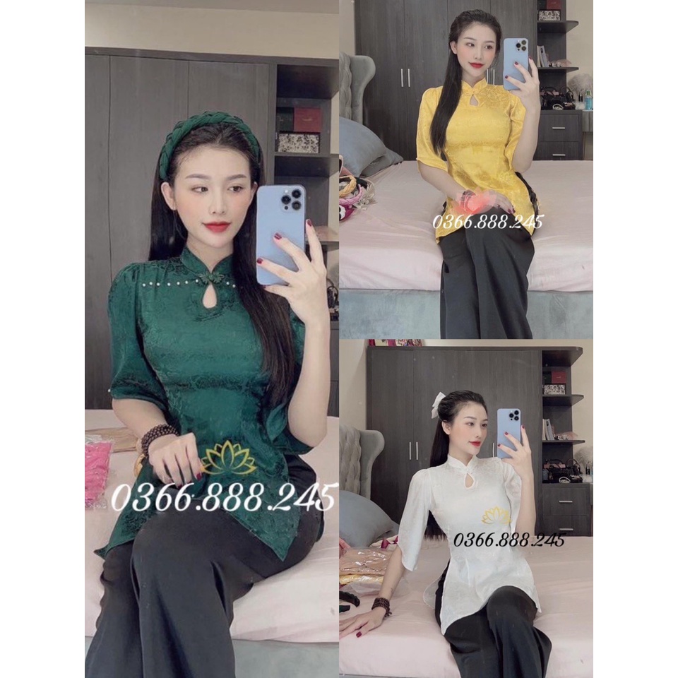 ĐỒ LAM ĐI CHÙA CAO CẤP -Mẫu bà ba cách tân Gấm hoa G02