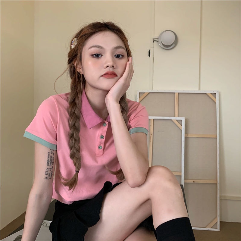 Jiashucheng Áo Croptop Tay Ngắn Eo Cao Màu Hồng Thời Trang Mùa Hè Phong Cách Mới Cho Nữ