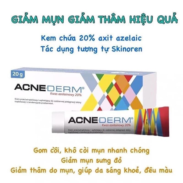 Kem giảm mụn Acne Derm, làm trắng da, mờ thâm 20% Azelaic(Acnederm)