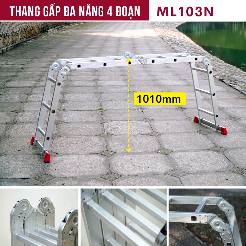 Thang nhôm 4 đoạn nhập khẩu FUJIHOME ML103N gấp đa năng nhiều kiểu - chống trơn trượt - cao tối đa 4,5m