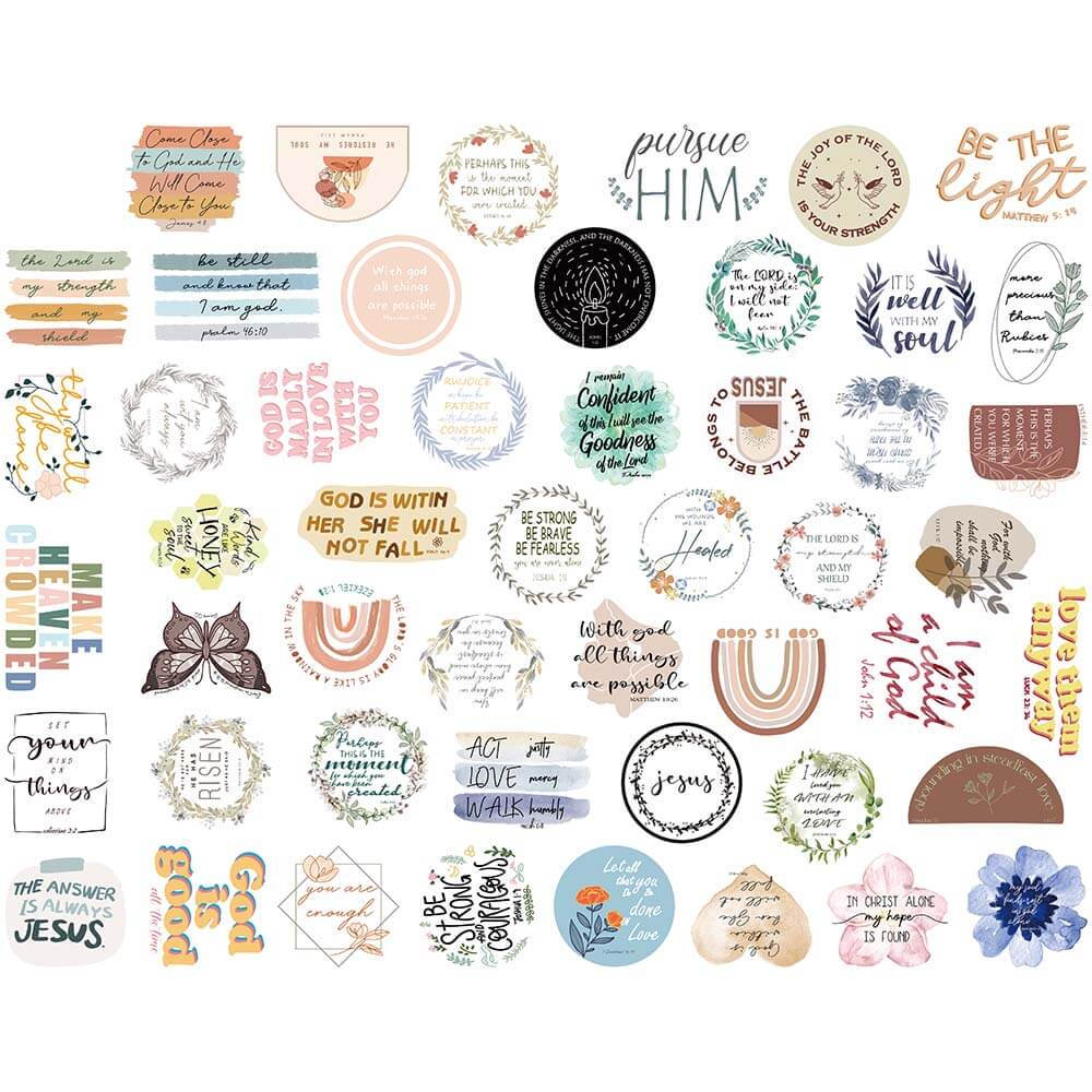 Bộ 50 sticker Câu Trích Dẫn Kinh Thánh Cho Laptop Ván Trượt PS5