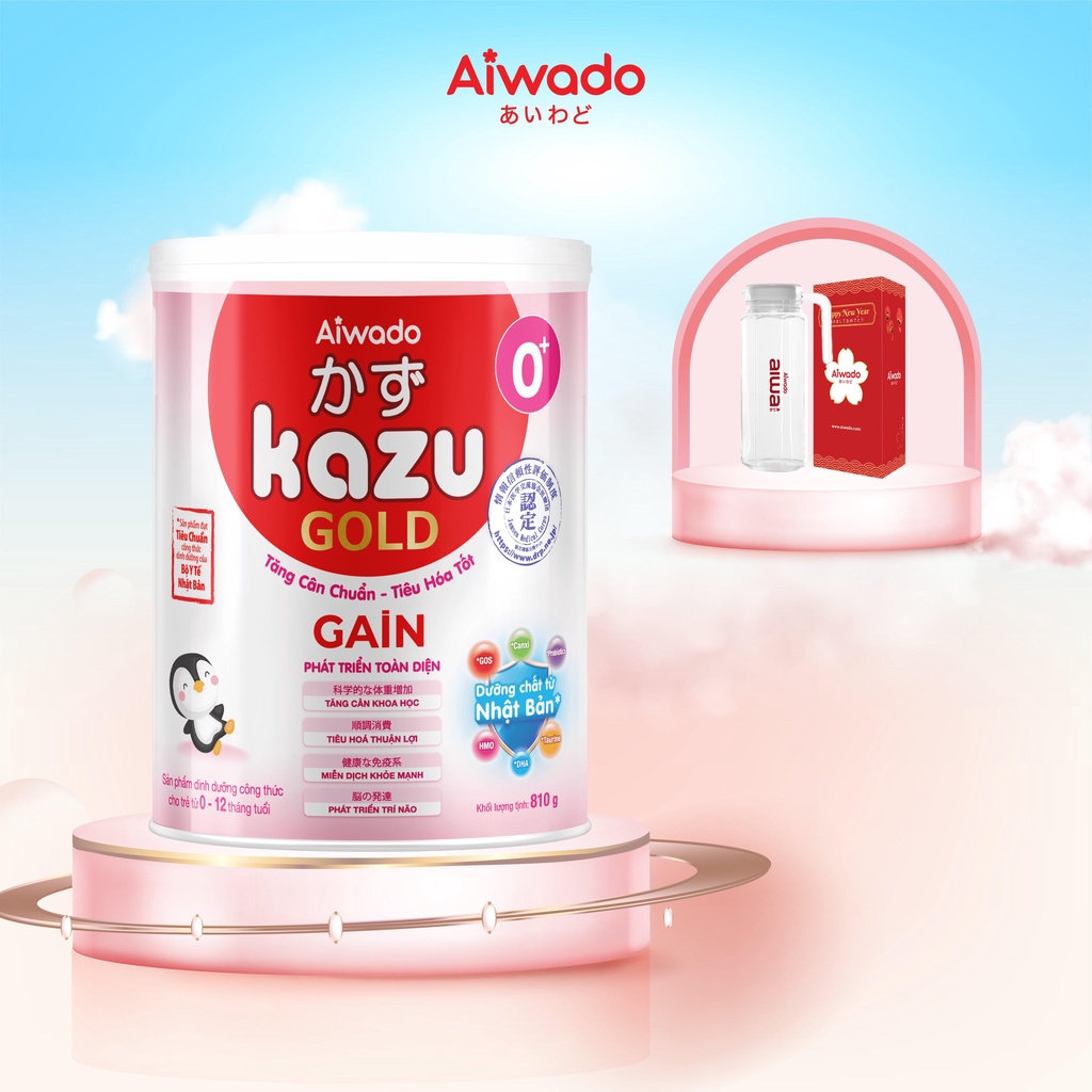 Sữa bột Aiwado Kazu Gain Gold 0+ lon 810gram