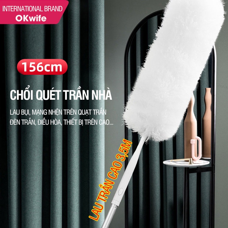 Chổi quét trần nhà OKwife-Duster lau bụi mạng nhện trên quạt trần, đèn trần, điều hòa đa năng tiện lợi hiệu quả