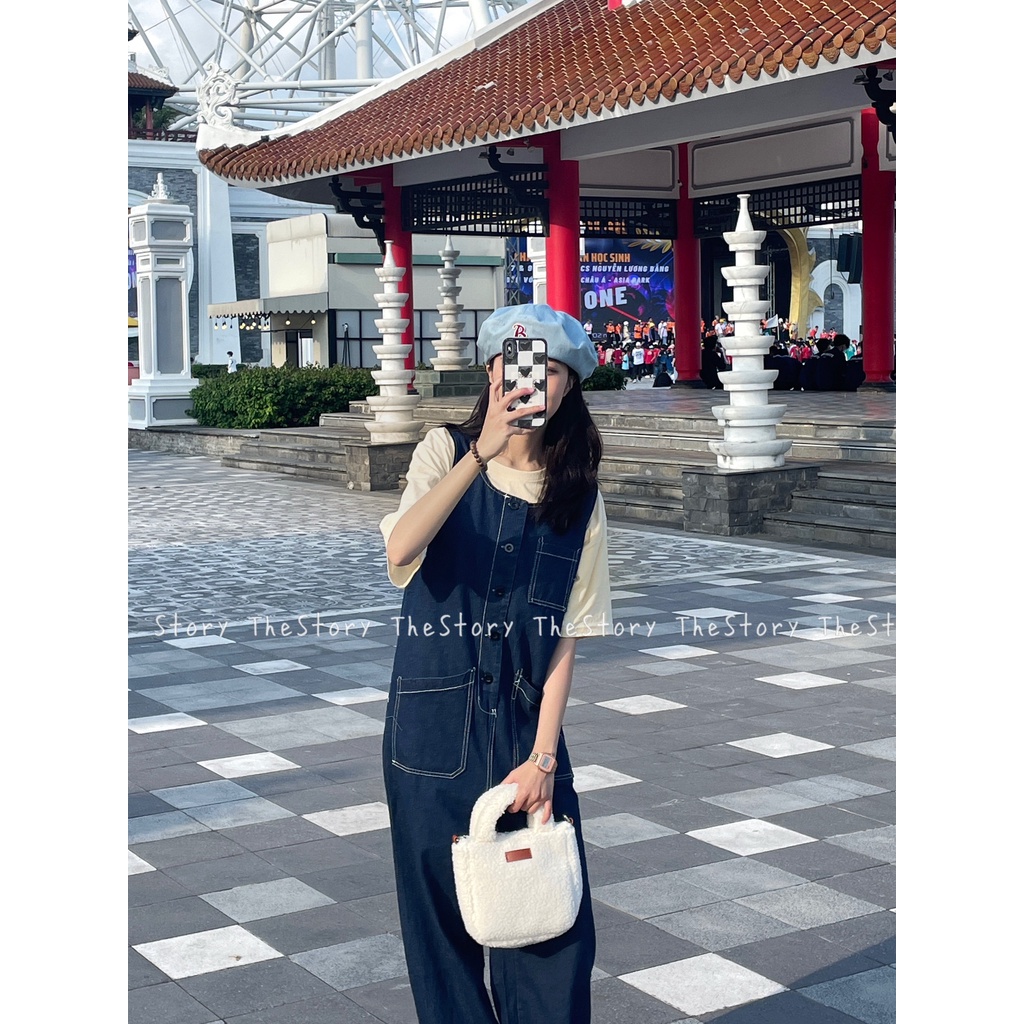 Yếm jum jeans dài viền chỉ  D1097