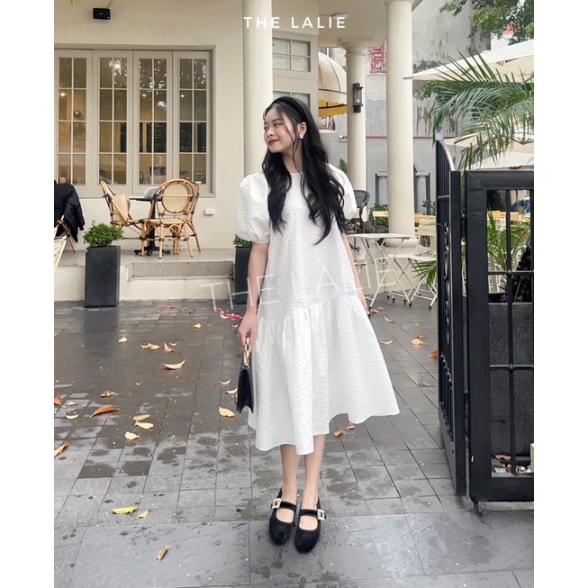 Váy babydoll, váy xuông tay bồng đuôi cá hai màu trắng,đen mặc đi chơi đi dạo phố cực xinh by TheLalie