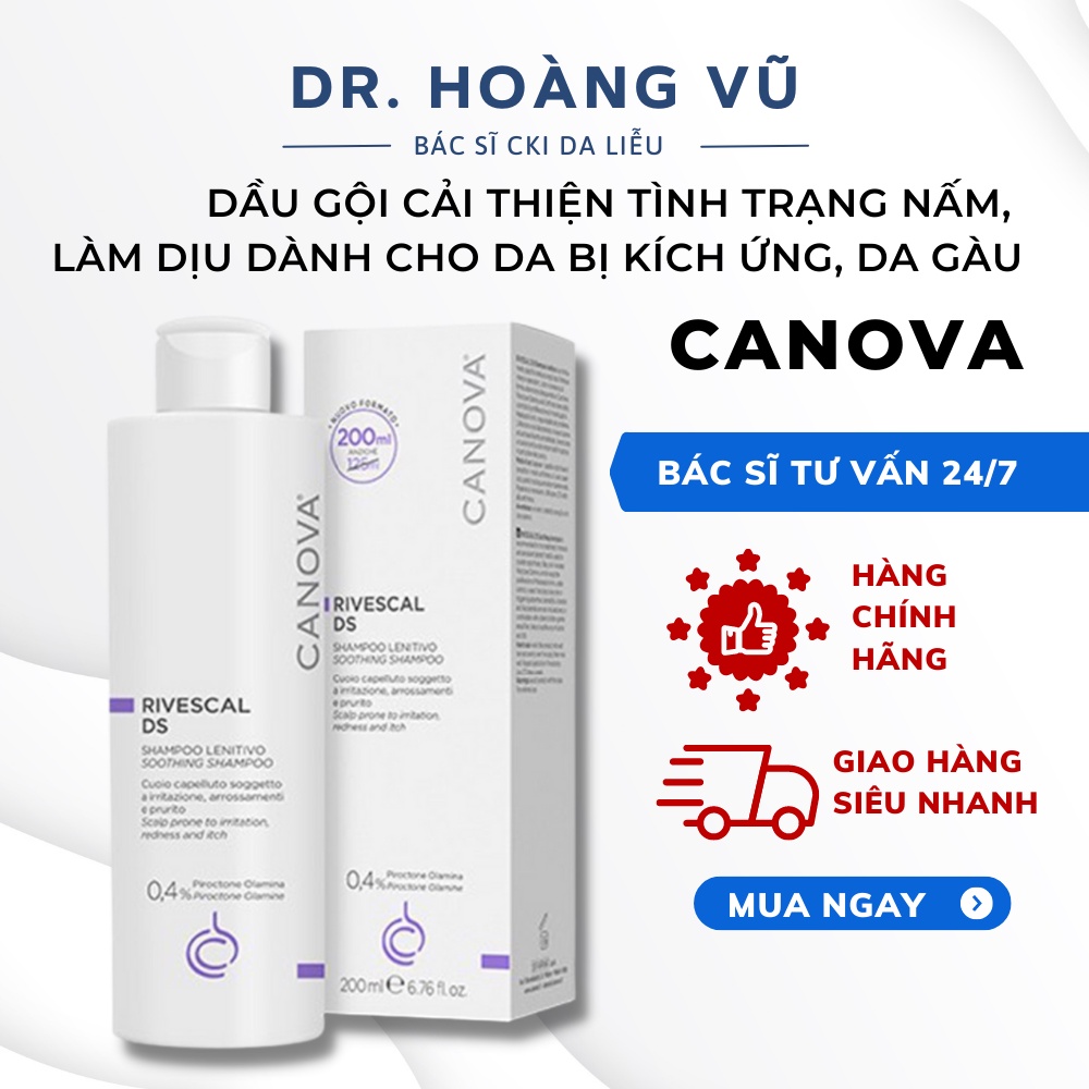 Dầu gội cải thiện tình trạng nấm, làm dịu dành cho da bị kích ứng, da gàu Canova Rivescal DS shampoo 200ml
