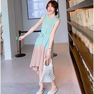 Đầm maxi đi biển mint đuôi cá phối kem xuongvnxk (kèm hình thật)