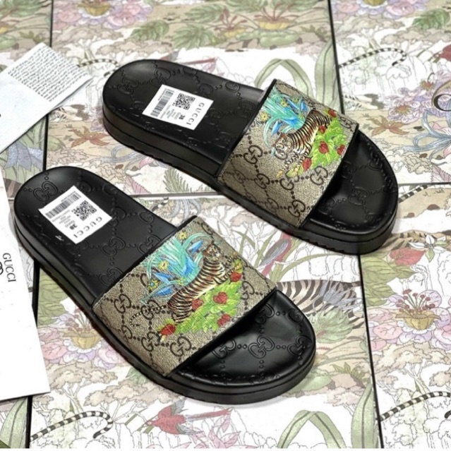 Dép da Pu nam nữ in 3D mới nhất có sẵn 38/43 hổ xanh 3d