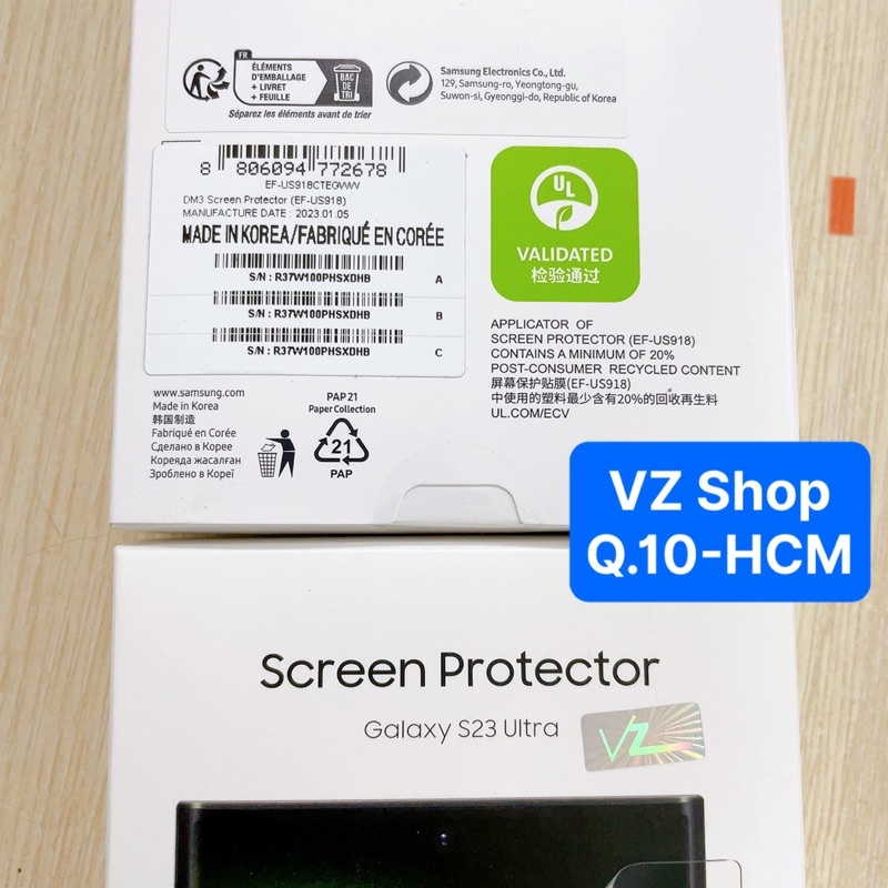 Chính hãng nguyên seal-Combo dán bảo vệ màn hình Screen Protector cho Samsung Galaxy S23/S23+/S23 Ultra